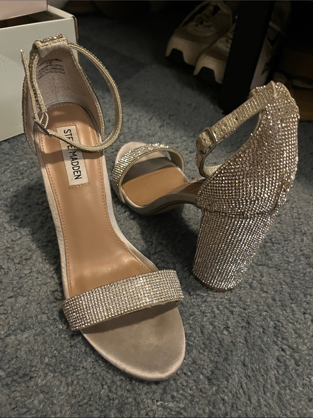 Steve Madden Sparkling Gold Rhinestone Block Heels